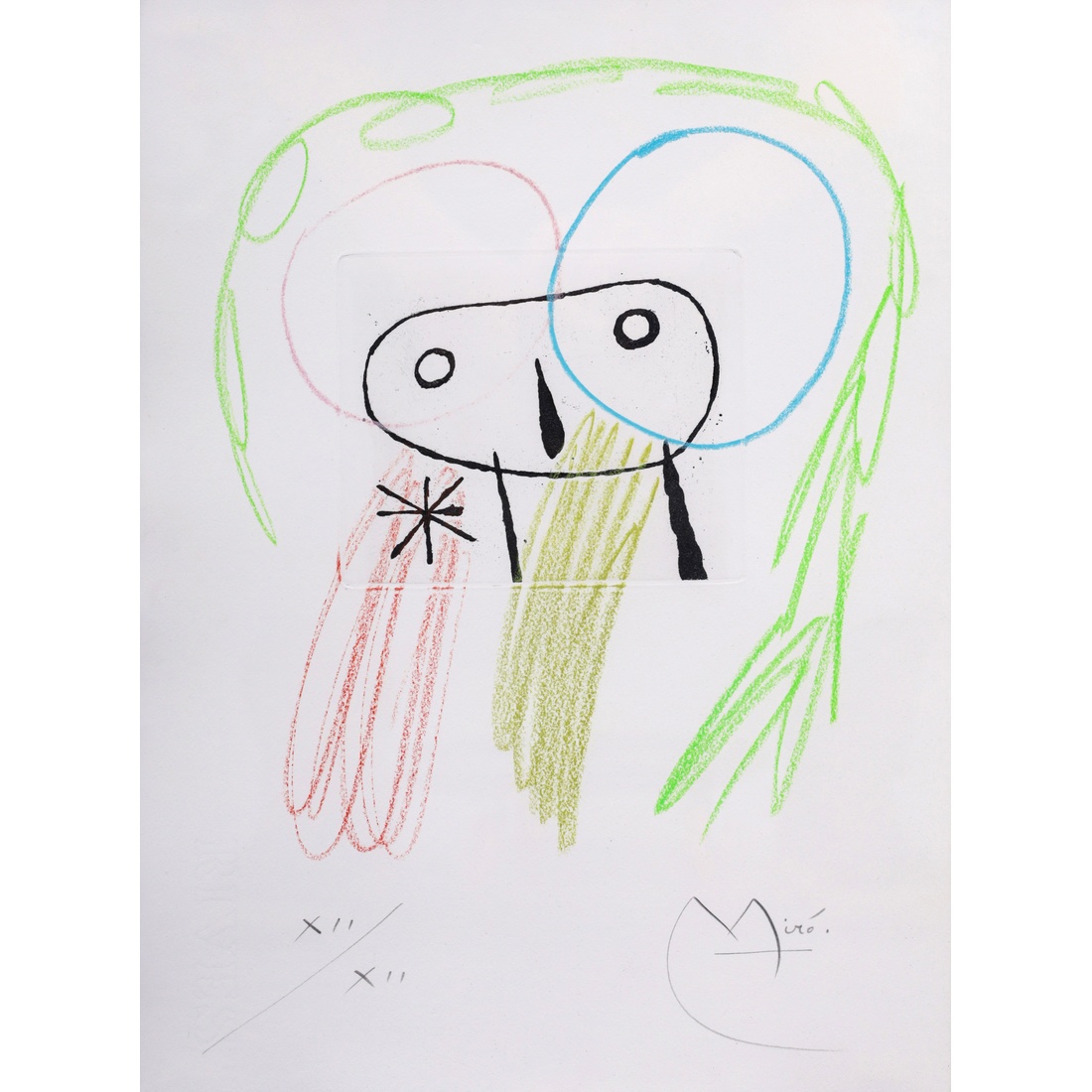 Joan Miro UNTITLED Unique Hand Embellished Aquatint