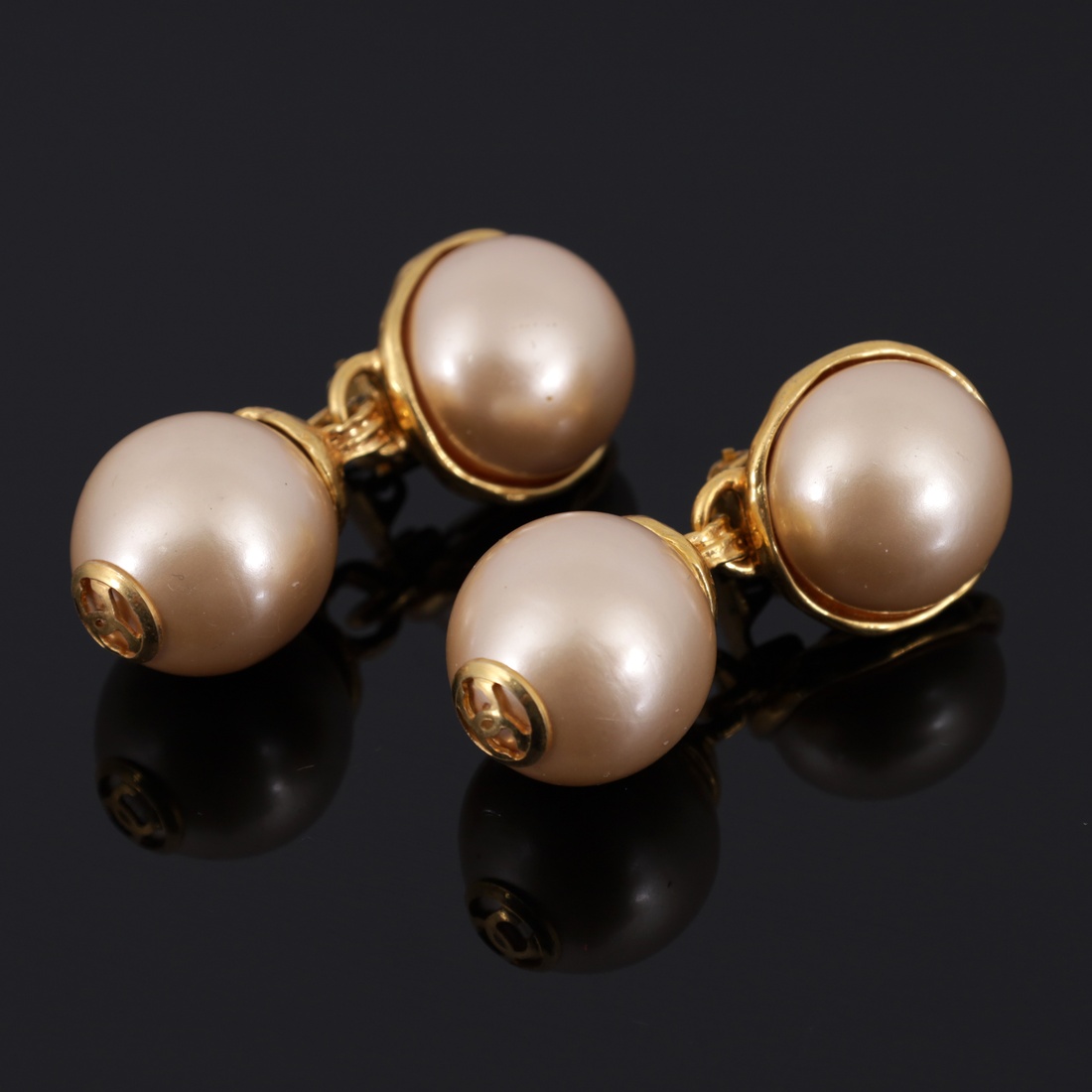 Chanel Faux Pearl Drop Estate Earrings
