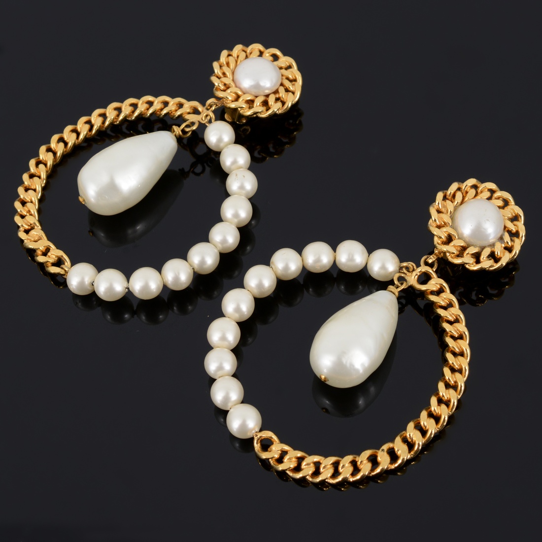 Chanel Hoop Faux Pearl Estate Earrings