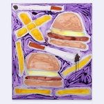 Katherine Bernhardt HAMBURGERS, FRENCH FRIES & CIGARETTES Painting, 72"H