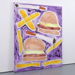Katherine Bernhardt HAMBURGERS, FRENCH FRIES & CIGARETTES Painting, 72"H