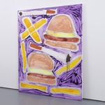 Katherine Bernhardt HAMBURGERS, FRENCH FRIES & CIGARETTES Painting, 72"H
