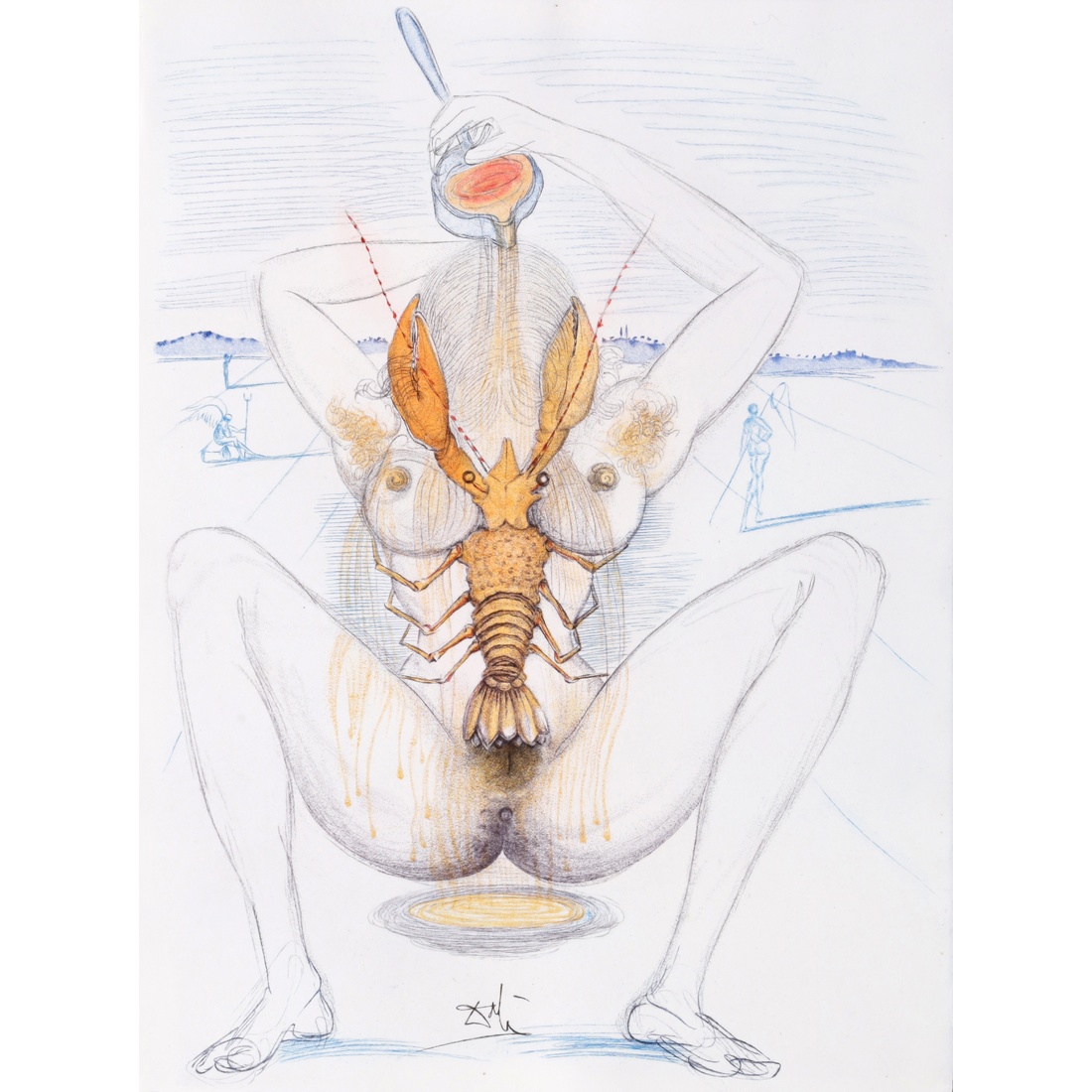 Salvador Dali FEMME SURREALISTE AU HOMARD Lithograph