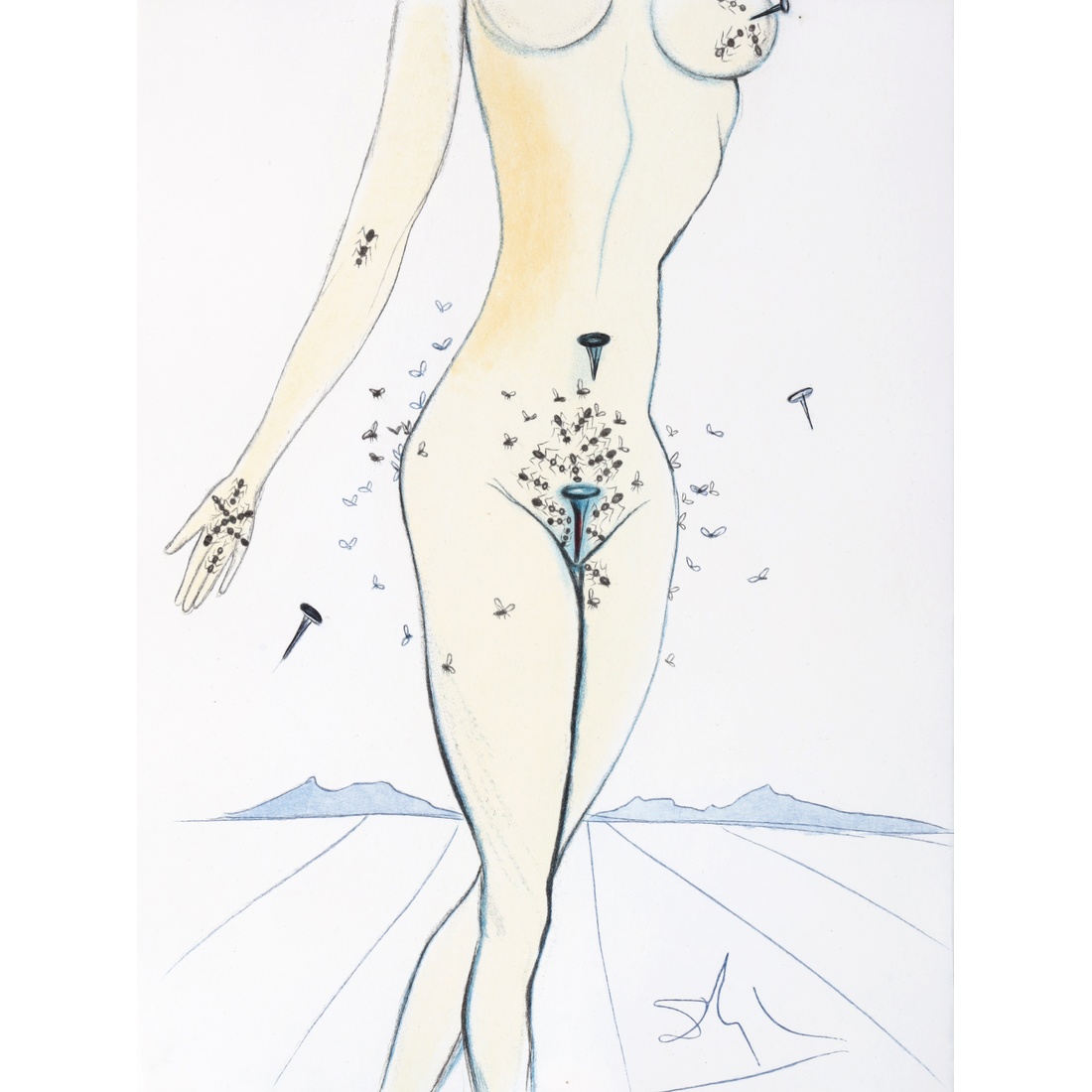 Salvador Dali ANTS, NAILS & FLIES ON NUDE Lithograph