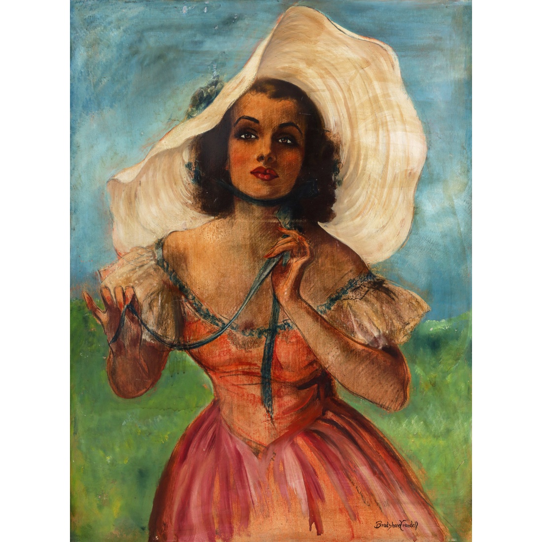 Bradshaw Crandell SUMMER GIRL RED DRESS AND WHITE HAT Painting, 39"H