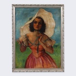 Bradshaw Crandell SUMMER GIRL RED DRESS AND WHITE HAT Painting, 39"H