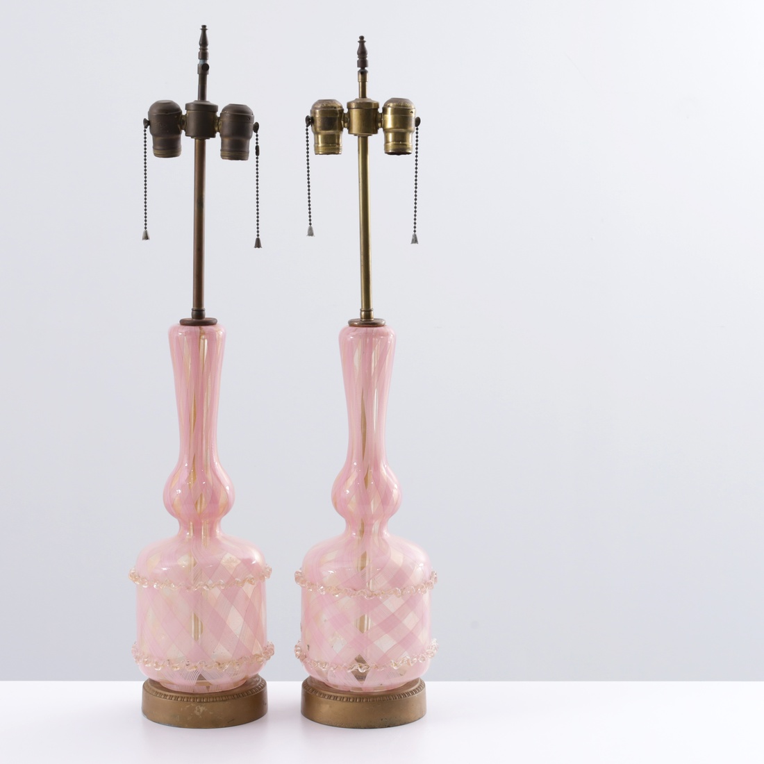 Pair of Barovier & Toso LATTICINO Lamps, Murano