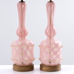 Pair of Barovier & Toso LATTICINO Lamps, Murano