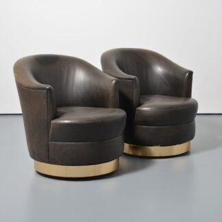 Pair of Karl Springer Leather Swivel Lounge Chairs
