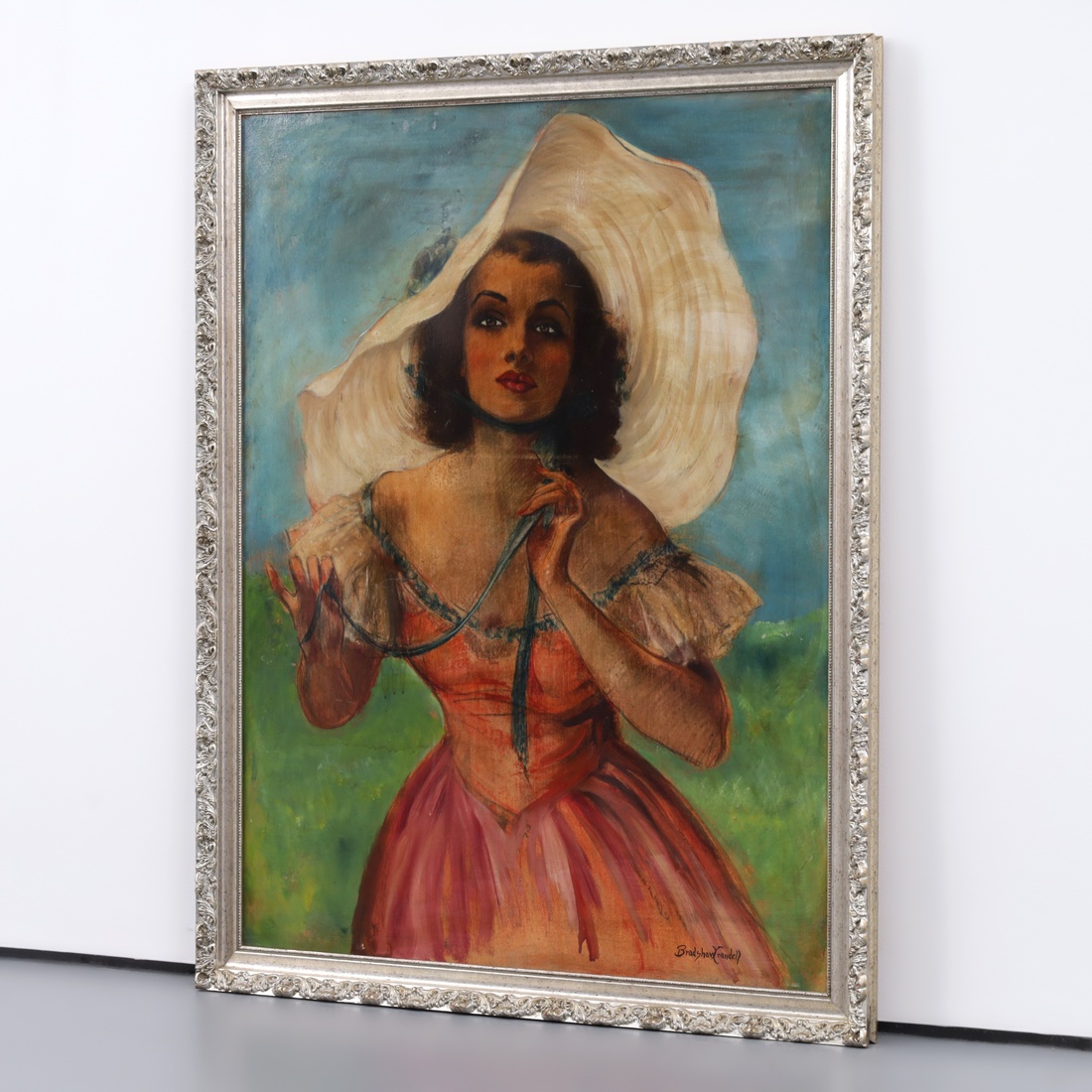 Bradshaw Crandell SUMMER GIRL RED DRESS AND WHITE HAT Painting, 39″H - Image 3