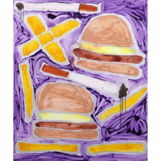 Katherine Bernhardt HAMBURGERS, FRENCH FRIES & CIGARETTES Painting, 72″H