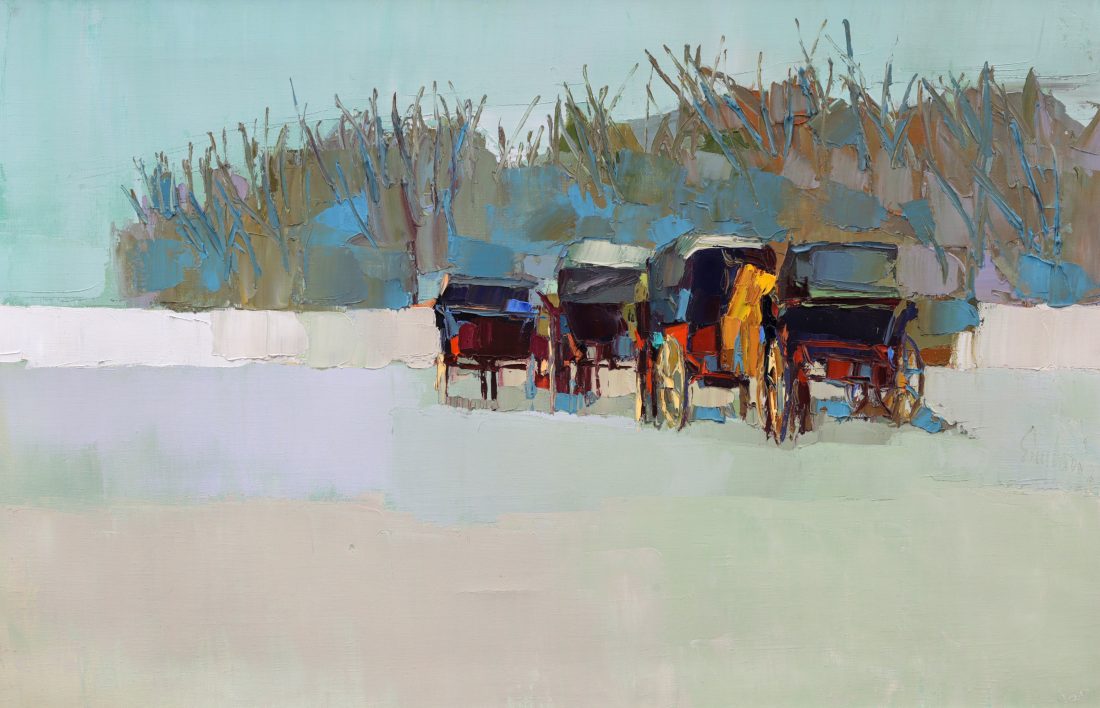 Nicola Simbari UNTITLED (Carriages) Painting, 32"W